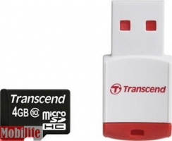 Карта памяти Transcend 4 Gb microSDHC class 10 + P3 Reader TS4GUSDHC10-P3