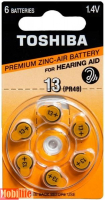 Батарейка для слуховых апаратов Toshiba zinc-air 13 (PR13, ZA13, P13, s13, 13HPX, DA13, 13DS, PR48, PR13H, HA13, 13AU, PR48, AC13, A13) Цена 1шт.