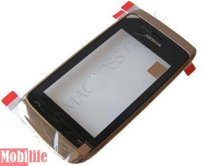 Сенсорное стекло (тачскрин) для Nokia 308 Asha, 309 Asha с передней панелью золотистый оригинал