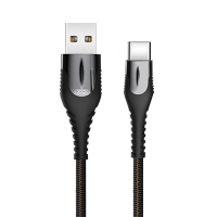 Дата-кабель USB XO NB138 Quick Charge Led Light (підсвічування) Type-C тканинний black