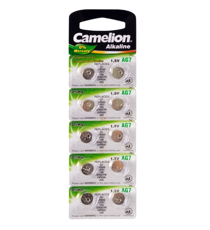 Батарейка Camelion AG7 (G7, LR926, LR57, 195, SR927W, GP95A, 395) 10шт Цена упаковки - 525617