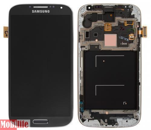 Дисплей (экран) для Samsung i9500 Galaxy S4 с тачскрином и рамкой и шлейфом кнопки Home серый - 546351