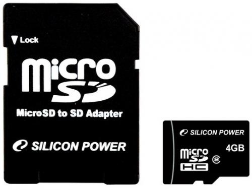Silicon Power 4 Gb microSDHC (class 2) + SD Adapter - 113973