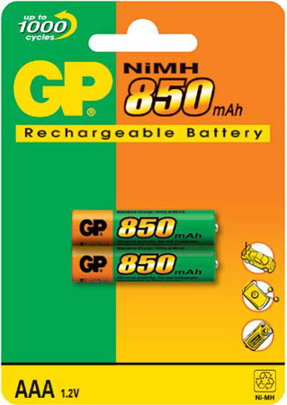 Аккумулятор GP AAA R03 Ni-MH 850 mAh 2шт Цена за 1 елемент - 500808