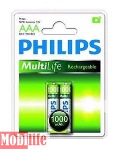 Аккумулятор Philips MultiLife Ni-MH AAA, R03 1000mAh 2шт Цена 1шт. - 500810