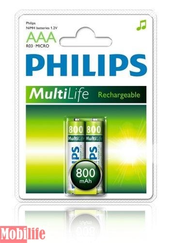 Аккумулятор Philips MultiLife Ni-MH AAA, R03 800mAh 2шт Цена 1шт. - 500811
