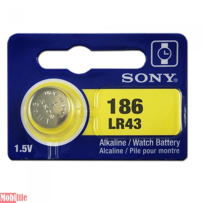 Батарейка Sony AG12, LR43, 186, SR43, SR43W, 386 10шт Цена за 1 елемент - 539827