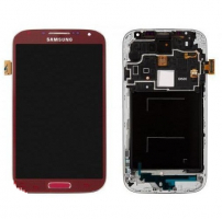 Дисплей Samsung i337, i9500 Galaxy S4, I9505 Galaxy S4 с сенсором и рамкой красный