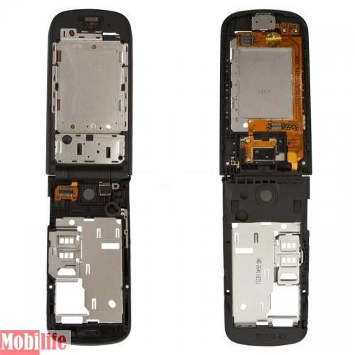Средняя часть корпуса для Nokia 2720f, черный, полная, верхний + нижний флип, с шлейфом, с повортным механизмом - 534095