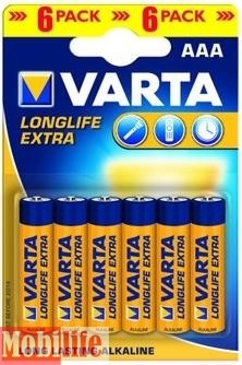 Батарейка Varta AAA LR03 6шт LongLife Extra 04103101416 Цена 1шт. - 203636