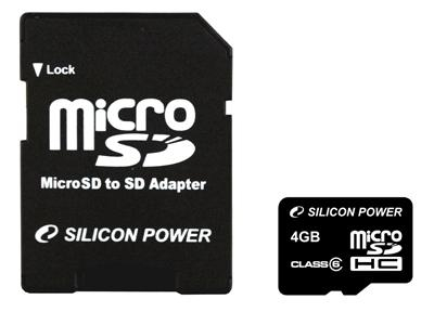 Silicon Power 4 GB microSDHC class 4 + SD Adapter - 114154