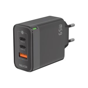 Сетевое зарядное устройство Walker WH-45 65W GAN (PD USB-C 65W, PD USB-C 30W, QC3.0 USB-A 18W) black - 919397