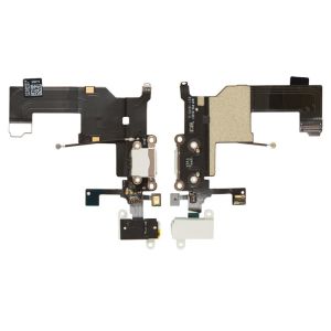 Шлейф Apple iPhone 5 коннектора наушников, коннектора зарядки с микрофоном, с компонентами белый - 557161