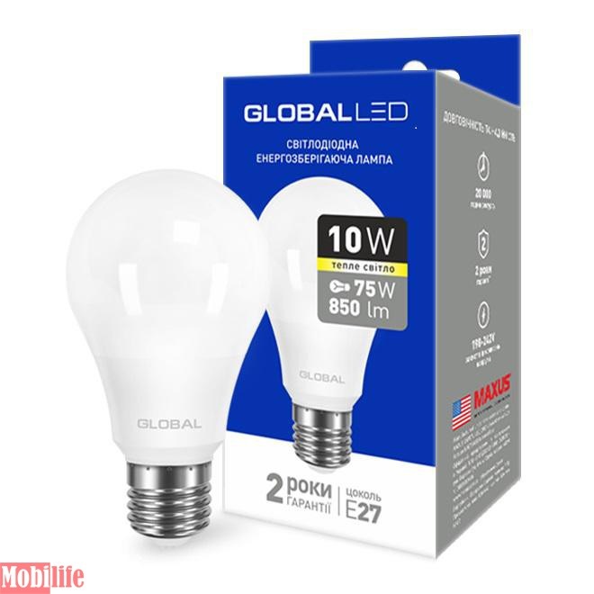 Світлодіодна лампа (LED) Global 1-GBL-163-02 (A60 10W 3000K 220V E27 AL) - 550975