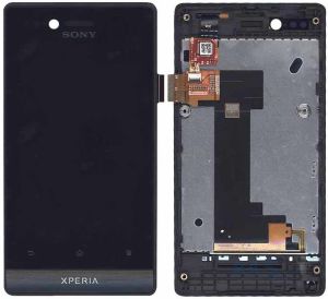 Дисплей для Sony ST23i Xperia Miro с сенсором и рамкой черный - 544814