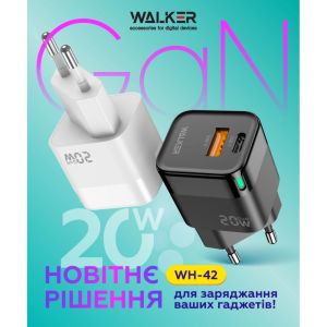 Сетевое зарядное устройство Walker WH-42 20w GaN (PD USB-C, QC3.0 USB-A) black - 919302