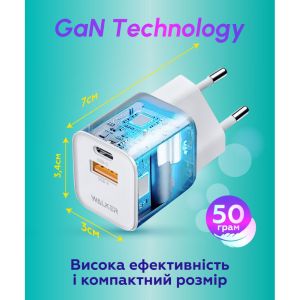 Сетевое зарядное устройство Walker WH-42 20w GaN (PD USB-C, QC3.0 USB-A) black - 919302