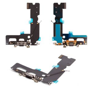 Шлейф Apple iPhone 7 Plus коннектора зарядки, наушников с компонентами Черный - 564421