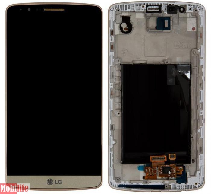 Дисплей для LG G3 D855, D858, D859 з сенсором і рамкою Золотий (Оригінал) - 545217