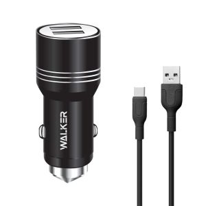 Автомобильное зарядное устройство WALKER WCR-21 (2USB - 1.0А + 2.4A) + Type-C, black - 919205