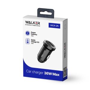 Автомобильное зарядное устройство WALKER WCR-25 (PD 3A, QC3.0, 3A - 36W) black - 919209