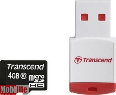 Карта памяти Transcend 4 Gb microSDHC class 10 + P3 Reader TS4GUSDHC10-P3 - 520855