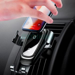 Автодержатель c бездротовою зарядкою Baseus Metal Wireless Fast Charger Gravity Car Mount (Air Outlet Type) WXYL-BOA Чорний (на грати воздуховода) - 561150