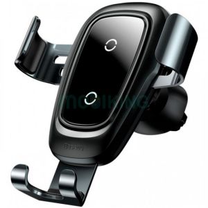 Автодержатель c бездротовою зарядкою Baseus Metal Wireless Fast Charger Gravity Car Mount (Air Outlet Type) WXYL-BOA Чорний (на грати воздуховода) - 561150