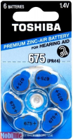 Батарейка для слуховых апаратов Toshiba zinc-air 675 (PR675, ZA675, p675, s675, 675HPX, DA675, 675DS, PR44, PR675H, HA675, 675AU, AC675, A675) Цена 1шт.