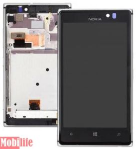 Дисплей для Nokia Lumia 925 с сенсором и рамкой серебристой - 541782