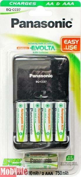 Зарядное устройство Panasonic BQ-CC07 4xAA 1900mAh 2xAAA 750mAh NI-MH - 540102