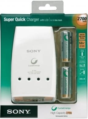 Зарядное устройство Sony BCG34HRMF4 Super Quick Charger with LCD + AA 2700 mAh x 4 pcs - 115733