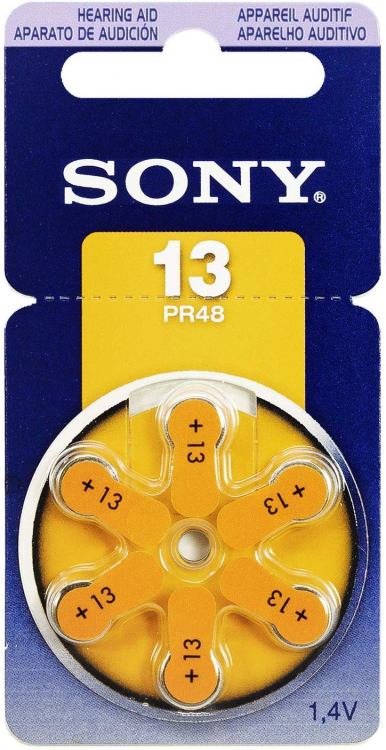 Батарейка для слуховых апаратов Sony zinc-air 13 (PR13D6A, ZA13, P13, s13, 13HPX, DA13, 13DS, PR13H, HA13, 13AU, PR48, AC13) Цена 1шт. - 534451