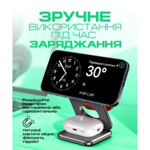 Беспроводное зарядное устройство WALKER WH-57 3в1 15W, черный - 919220