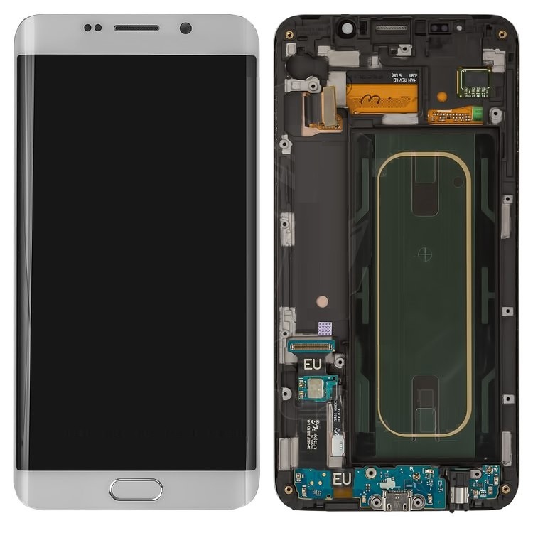 Дисплей для Samsung G928 Galaxy S6 Edge+ (Plus) с сенсором и рамкой белый оригинал - 553402