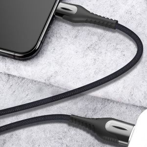 Дата-кабель USB XO NB138 Quick Charge Led Light (підсвічування) Lightning тканинний dark green/grey - 914461