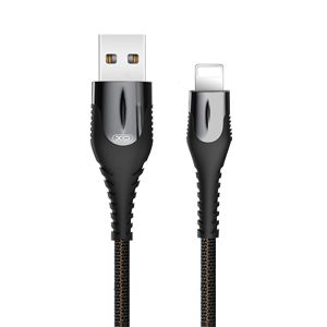 Дата-кабель USB XO NB138 Quick Charge Led Light (підсвічування) Lightning тканинний dark green/grey - 914461