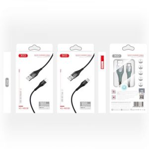 Дата-кабель USB XO NB138 Quick Charge Led Light (підсвічування) Lightning тканинний dark green/grey - 914461