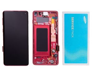 Дисплей для Samsung G973 Galaxy S10 с сенсором и рамкой красный Оригинал GH82-18850H - 560575