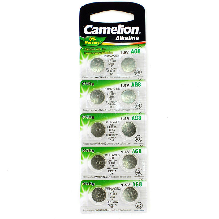 Батарейка Camelion AG8 (LR1120, G8, LR55, 191, GP91A, 391, SR1120W) 10шт Цена упаковки - 525618