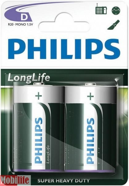 Батарейка Philips Longlife D R20-L2B 2шт Цена 1шт. - 201829