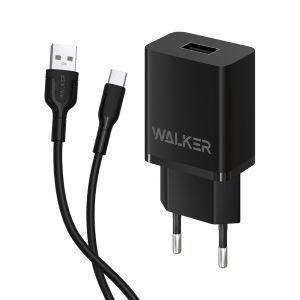 Сетевое зарядное устройство WALKER WH-26 (1USB - 2.1A + Type-C cable) black - 919228 Сетевое зарядное устройство WALKER WH-26 (1USB - 2.1A + Type-C cable) black - 919228
