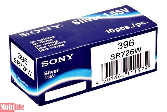 Батарейка часовая Sony 396, V396, SR726W, SR59, 612, 10шт. Цена Упаковки. - 539822