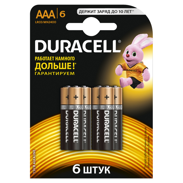 Батарейка Duracell AAA LR03 MN2400 bat Alkaline 6шт Цена упаковки. - 543102