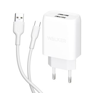 Сетевое зарядное устройство WALKER WH-31 (2USB 2.1A + Type-C cable) white - 919242