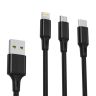 Дата-кабель USB XO NB173, 3в1, 2.4A type-c+micro+lightning, 1.2m, тканинний, black - 914481 Дата-кабель USB XO NB173, 3в1, 2.4A type-c+micro+lightning, 1.2m, тканинний, black - 914481
