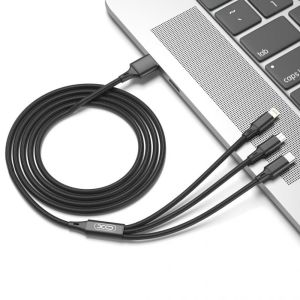 Дата-кабель USB XO NB173, 3в1, 2.4A type-c+micro+lightning, 1.2m, тканинний, black - 914481 Дата-кабель USB XO NB173, 3в1, 2.4A type-c+micro+lightning, 1.2m, тканинний, black - 914481