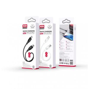 Дата-кабель USB XO NB-Q239B 60W Type-C to Type-C м'який силіконовий black - 914583