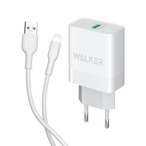 Сетевое зарядное устройство с быстрой зарядкой WALKER WH-35 (1USB, QC3.0, 3A, 15W + Lightning cable) white - 919249 Сетевое зарядное устройство с быстрой зарядкой WALKER WH-35 (1USB, QC3.0, 3A, 15W + Lightning cable) white - 919249
