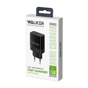 Сетевое зарядное устройство с быстрой зарядкой WALKER WH-35 (1USB, QC3.0, 3A, 15W + Type-C cable) white - 919251